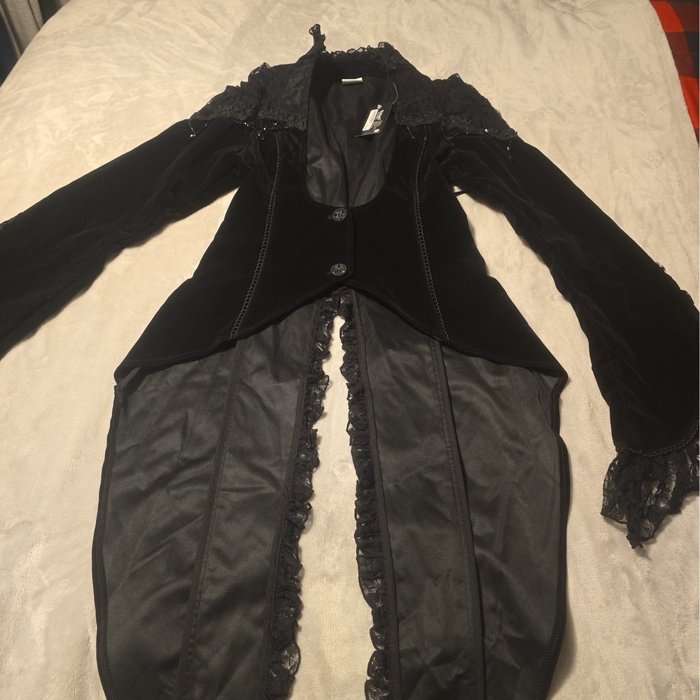 Gothic Steampunk Womens Victorian Tailcoat Vampire Lace Velvet Whimsigoth Med